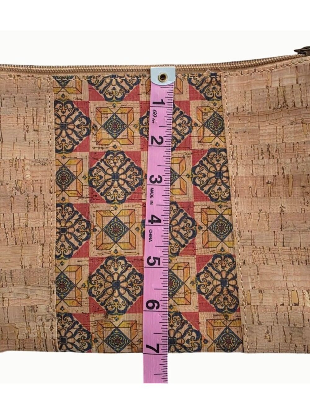AM Cork Collection Cork Crossbody Bag Vegan Tile Print Lightweight NWT - Picture 5 of 5